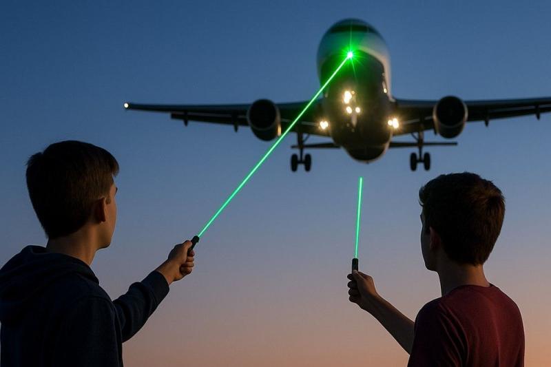 Lézerek világítottak a levegőben, ahogy a kamaszok szórakozva szórakoztak, ám e játékos pillanatok komoly veszélyt jelentettek egy repülőgép biztonságára.